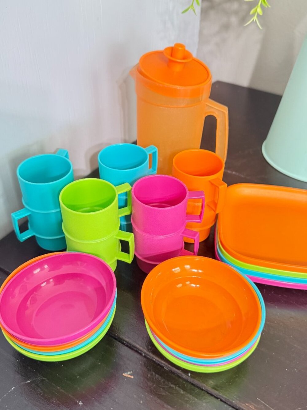 TupperToys Mini Tupperware Play Set Plates Cups Pitcher Bowls Dishes Lot Pink
